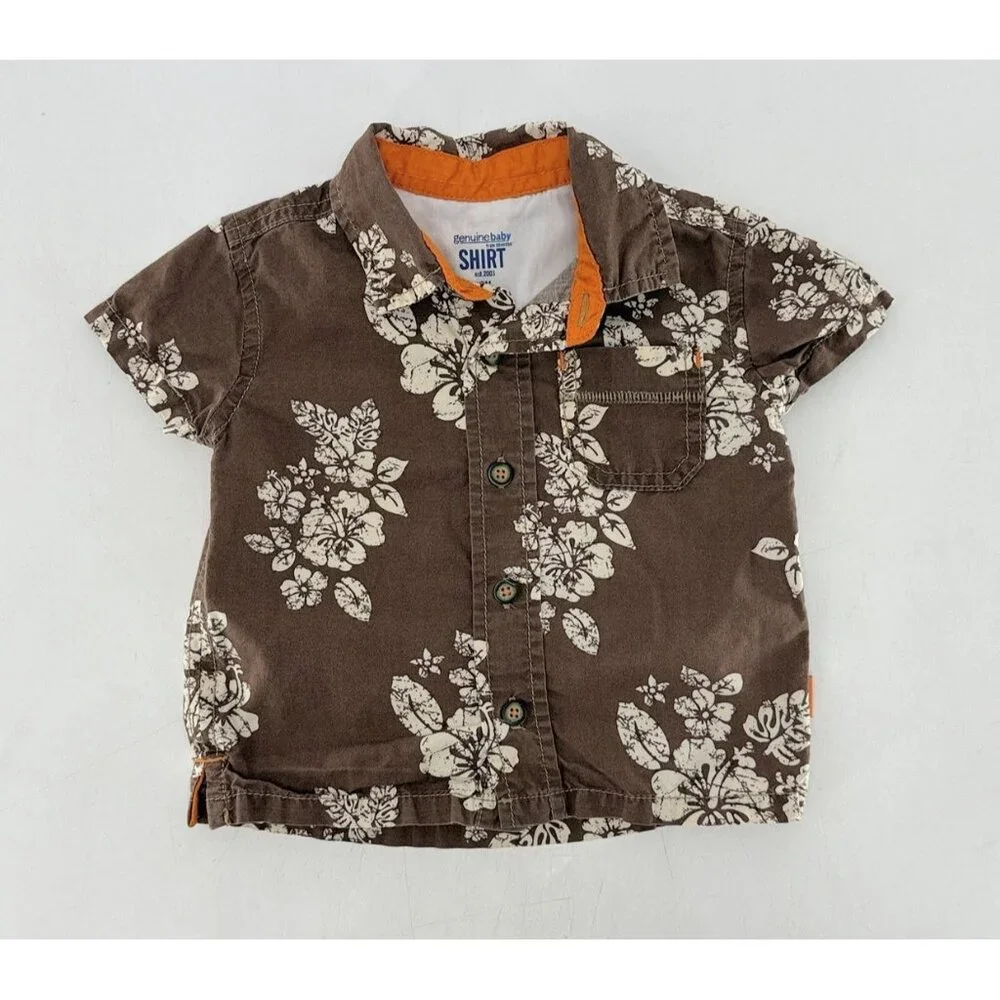 Oshkosh Baby Boy’s Short Sleeve Brown Button‎ Down Hawaiian Shirt Size 6 Months